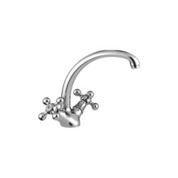 Смеситель для кухни/мойки Accoona, двухвентильный, поворотный, керамический, длина излива 220 мм, цинк, цвет хром