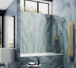 Душевая шторка на ванну MaybahGlass, 140х40,5 см, прозрачное стекло/профиль золото, поворотная, закаленное стекло 6 мм, плоская/панель, правая/левая, правосторонняя/левосторонняя, универсальная