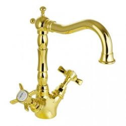 Смеситель для раковины Migliore Princeton, двухвентильный, поворотный, длина 154 мм, керамический, латунь, цвет золото