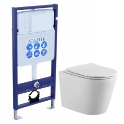 Комплект унитаза с инсталляцией Aquatek Вега (Сет) c сиденьем микролифт, безободковый, смыв торнадо, без кнопки, без крепления