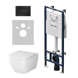 Комплект унитаза с инсталляцией AM.PM Gem FlashClean, c сиденьем микролифт, с клавишей смыва (кнопкой, клавишей двойного смыва) черная матовая, система для подвесного унитаза, со скрытым смывным бачком (бак), с подвесным унитазом