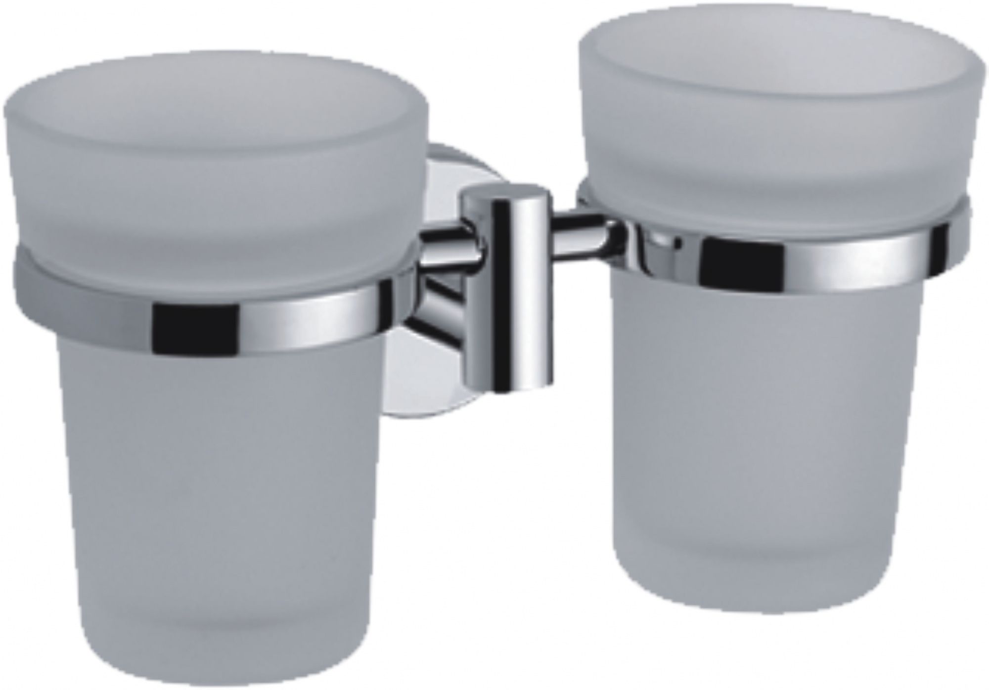 Стакан с держателем двойной HAIBA настенный, латунь/стекло, форма округлая, для щеток в ванную/туалет/душевую кабину, цвет хром/белый