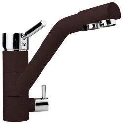 Смеситель для кухни/мойки Longran Sprint Universal, с подключением к фильтру/биканальный, однорычажный, поворотный излив, керамический картридж, низкий, длина излива 236 мм, латунь, цвет марон