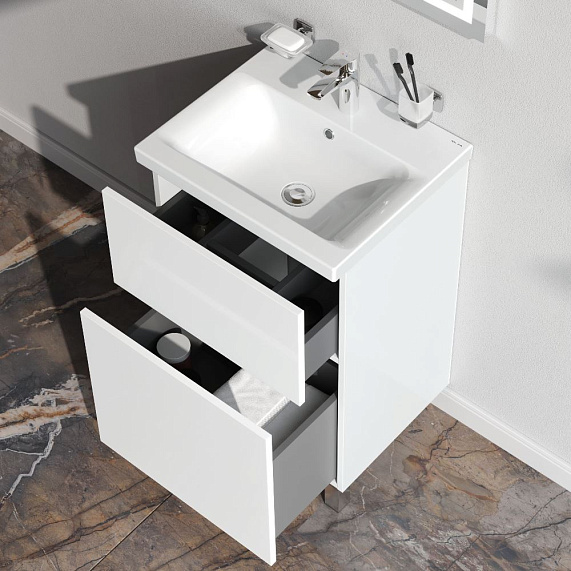 Тумба под раковину Am.Pm Gem 500х810х408 см напольная, 2 выдвижных ящика, цвет белый глянец, материал ЛДСП прямоугольная, в ванную комнату