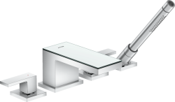 Смеситель для ванны Axor MyEdition на борт ванны двухвентильный, фиксированный, латунный, длина излива 15,1 см, керамический, цвет зеркальный хром, с душевым шлангом/лейкой, на 4 отверстия