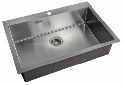 Мойка кухонная ZorG Light, 75х51х20 см, нержавеющая сталь, прямоугольная, цвет: нержавеющая сталь, с отверстием под смеситель, без крыла, слив-перелив, врезная