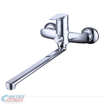 Смеситель для ванны/душа Zenta Драйв однорычажный, керамический, настенный, излив поворотный 300 мм, с гибким шлангом, душем/лейкой, латунь, цвет хром, длинный, универсальный, горизонтальный, рычажный, кран, комплект, сантехника, размер