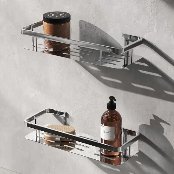 Полка AM.PM Sense L, двухъярусная, настенная, нержавеющая сталь, форма прямоугольная, цвет хром, в ванную/туалет/душевую кабину