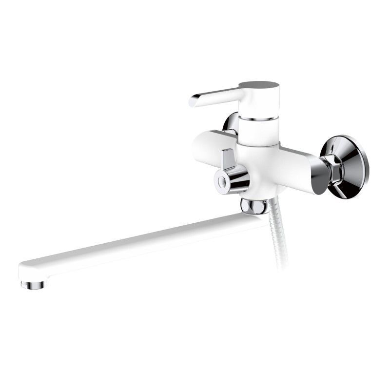 Смеситель для ванны/душа HAIBA однозахватный, хромированный, настенный, излив длинный 386 мм, поворотный, латунь, цвет белый