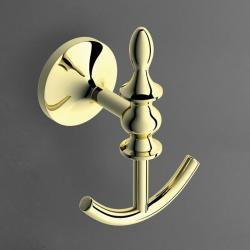 Крючок двойной Art&Max Bohemia, настенный, форма округлая, латунь, для полотенец в ванную/туалет/душевую кабину, цвет золото, на стену