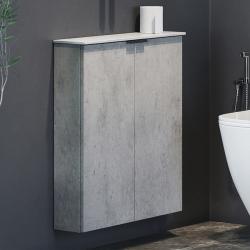 Шкаф Comforty Моно 60, 60х71х16 см, подвесной, (правый/левый/универсальный), 2 распашные дверцы, цвет: светлый бетон, в ванную комнату, правосторонний/левосторонний/универсальный