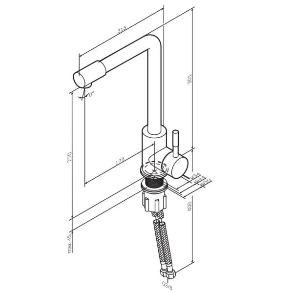 Смеситель для кухни/мойки Am.Pm X-Joy S однорычажный, поворотный, высокий, керамический, длина 175 мм, нержавеющая сталь, цвет сатин