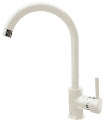 Смеситель для кухни/мойки GranFest, однорычажный, керамический картридж, низкий, с поворотным изливом, длина 217 мм, латунь, цвет белый