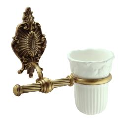Стакан Migliore Elisabetta, с держателем, настенный, латунь/керамика, форма округлая, для зубных щеток в ванную/туалет/душевую кабину, цвет бронза/белый