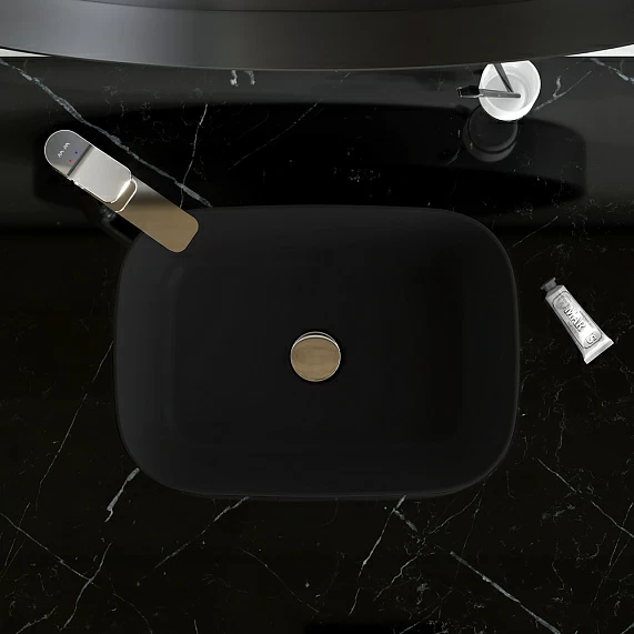 Раковина накладная 45 AM.PM Func 455х330х140 мм фарфоровая, прямоугольная, цвет черный матовый, без отверстия под смеситель, без слив-перелива