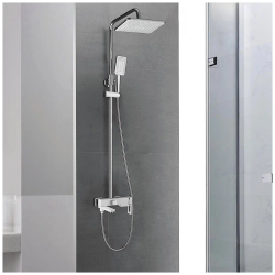 Душевая система SHEVANIK, высота 1480 мм, цвет белый/хром, комплект: однорычажный смеситель с изливом/тропический душ (с верхней лейкой)/стойка/лейка/шланг, наружного монтажа