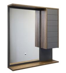 Зеркальный шкаф Comforty Кемер-75, 75х80х16 см подвесной, LED-подсветка, цвет антрацит/дуб темно-коричневый, с 1 распашной дверцей/полка, прямоугольный, в ванную комнату