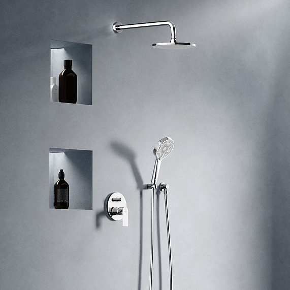 Душевая система Damixa Apollo встраиваемая, цвет хром, комплект: смеситель/тропический душ круглый (с верхней лейкой)/лейка/шланг, латунь/ABS-пластик/ПВХ, скрытого монтажа 