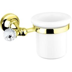 Стакан Cezares OLIMP, с держателем, настенный, латунь/керамика, форма округлая, для зубных щеток в ванную/туалет/душевую кабину, цвет золото 24 карат