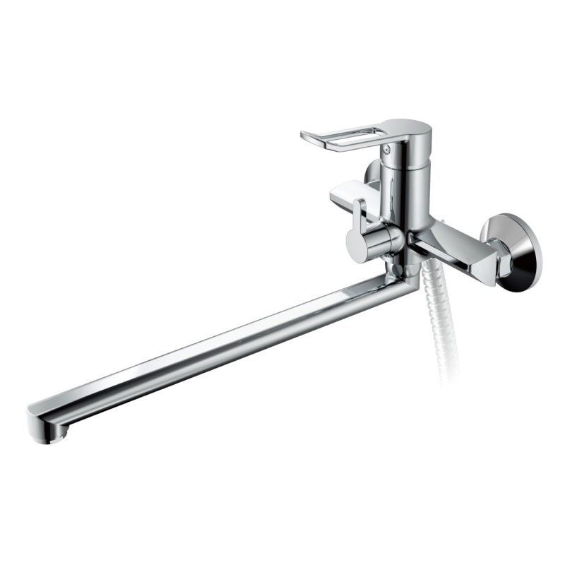 Смеситель для ванны/душа HAIBA однозахватный, хромированный, настенный, излив длинный 394 мм, поворотный, латунь, цвет хром