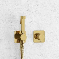 Смеситель с гигиеническим душем WasserKRAFT Ems, встраиваемый, однорычажный, керамический, без излива, с гибким шлангом/лейкой, латунь, цвет золото