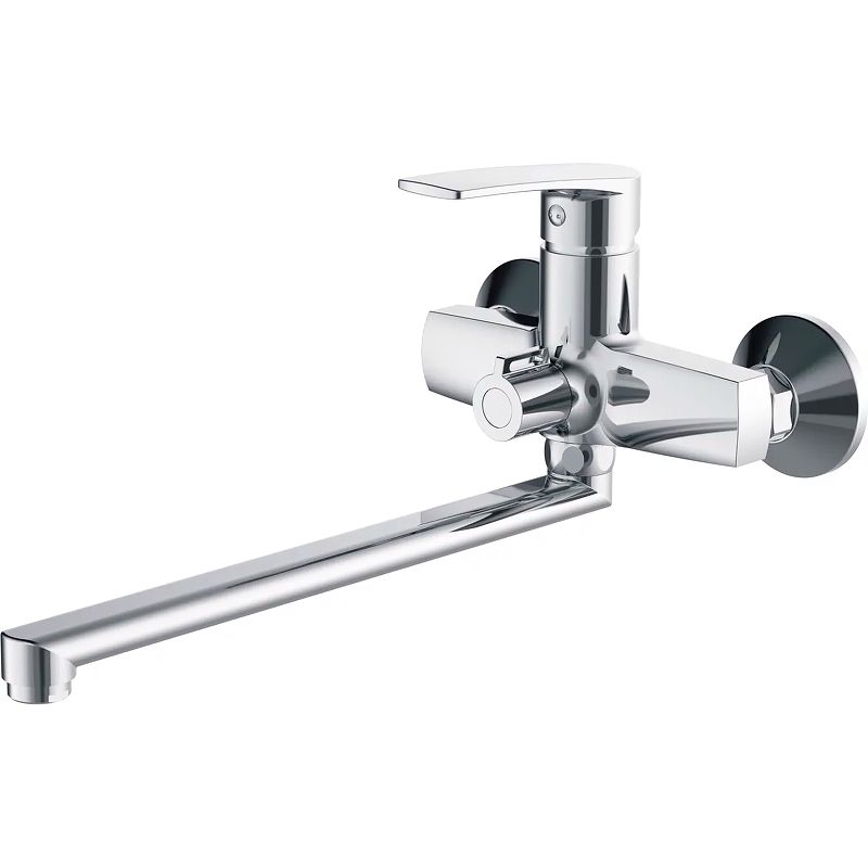 Смеситель для ванны/душа HAIBA однозахватный, хромированный, настенный, излив длинный 355 мм, поворотный, латунь, цвет хром