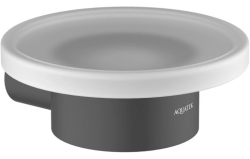 Мыльница Aquatek Лира с держателем, настенная, латунь/стекло/нержавеющая сталь, круглая, для душа/мыла, в ванную комнату, под кусковое мыло, цвет матовый черный