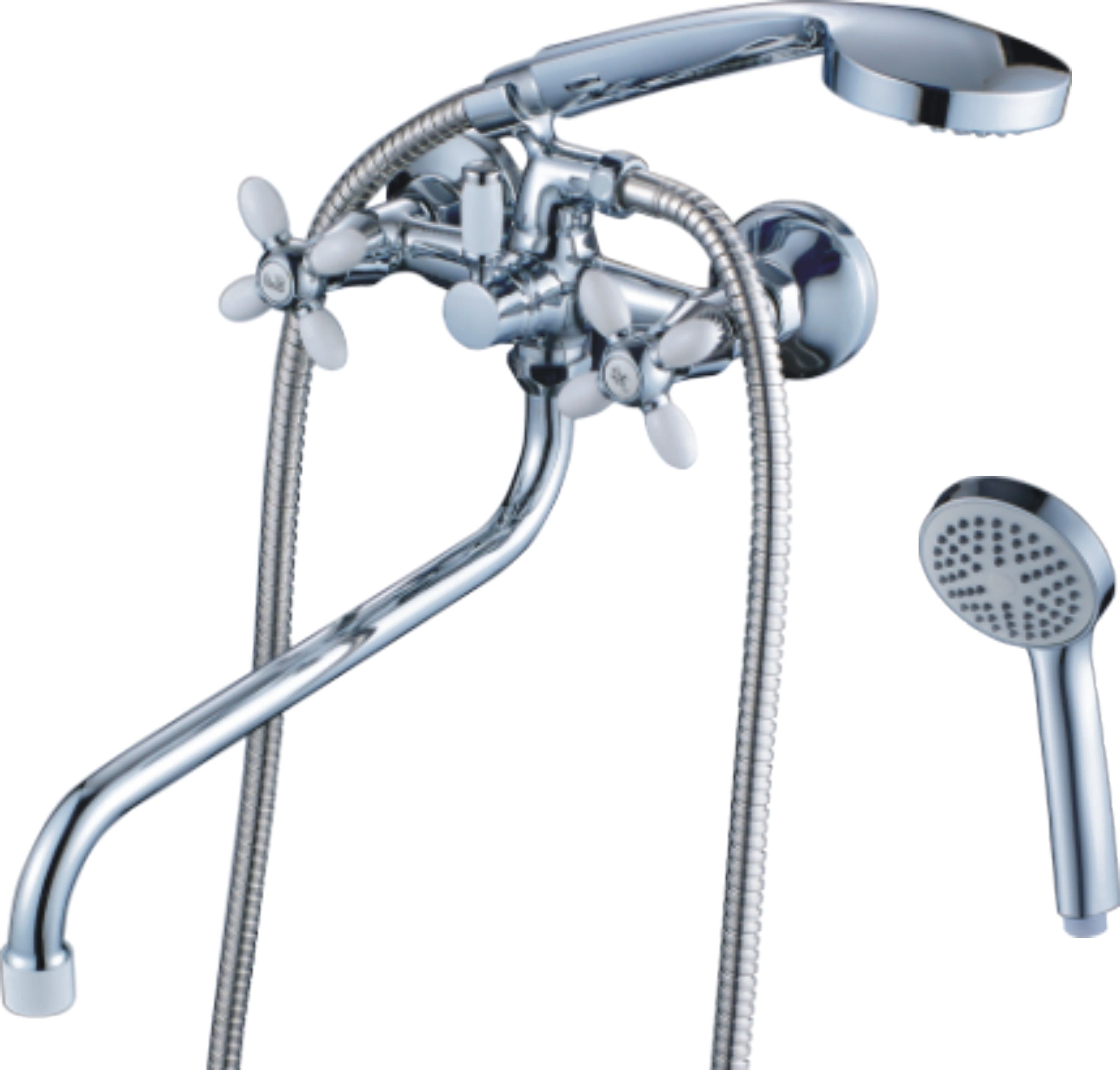 Смеситель для ванны/душа HAIBA CRON двухвентильный, хромированный, настенный, излив длинный 354 мм, поворотный, силумин, цвет хром