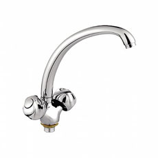 Смеситель для кухни/мойки Ledeme H26 двухвентильный, керамический, с высоким поворотным изливом, латунь, цвет хром, кухонный, хромированный, вертикальный, кран, комплект, сантехника, водопроводные, размер, характеристики, высота, расстояние, длина