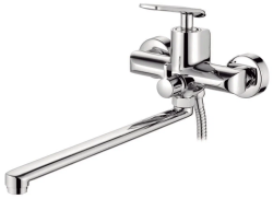 Смеситель для ванны/душа LEDEME настенный, однорычажный, поворотный, латунный, длина излива 350 мм, латунь, цвет хром