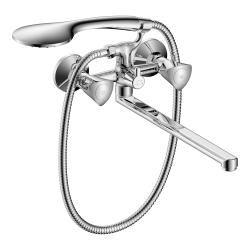 Смеситель для ванны/душа Wesnaart Teplo с длинным изливом, двухвентильный, керамический, настенный, излив поворотный 35 см, с гибким шлангом