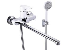 Смеситель для ванны/душа VIEIR, настенный, однорычажный, поворотный, керамический, длина излива 350 мм, латунь, цвет белый/хром