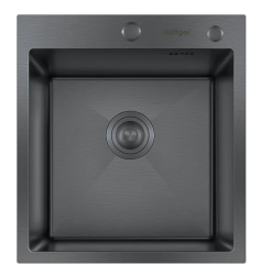 Мойка кухонная Hoffger 4550 врезная, Black (черная) 450х500х226 мм нержавеющая сталь, с PVD покрытием, с отверстием под смеситель, без крыла, слив-перелив
