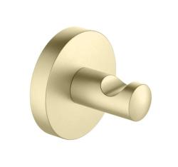 Крючок одинарный Aquatek Оберон настенный, нержавеющая сталь/латунь, форма округлая, для полотенец/халатов в ванную/туалет/душевую кабину, цвет шлифованное золото