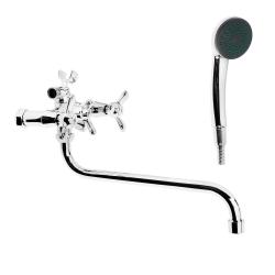 Смеситель для ванны/душа Accoona, настенный, двухвентильный, поворотный, керамический, длина излива 300 мм, латунь, цвет хром