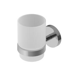 Стакан Cezares Relax с держателем, настенный, нержавеющая сталь/стекло, форма округлая, для зубных щеток в ванну, цвет хром