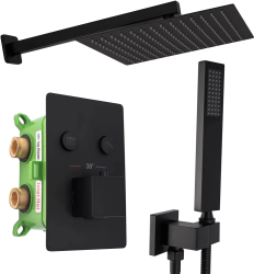 Душевая система встраиваемая REA DAVIS, цвет черный матовый, комплект: термостатический смеситель/тропический душ (с верхней лейкой)/лейка/шланг