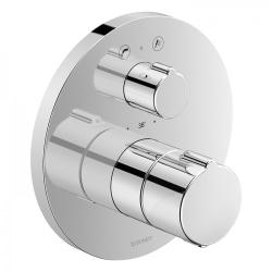 Смеситель для ванны Duravit C.1, термостатический, 17х17 см, скрытого монтажа, настенный, без излива/шланга/лейки, круглый, латунный, цвет хром, с термостатом, с клапаном обратного тока, встроенный/встраиваемый/термостатный