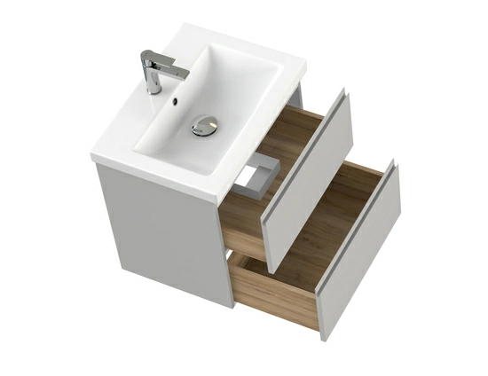 Тумба под раковину Cersanit MODUO 60 для MODUO 60, подвесная, цвет серый туман, 2 выдвижных ящика, прямоугольная