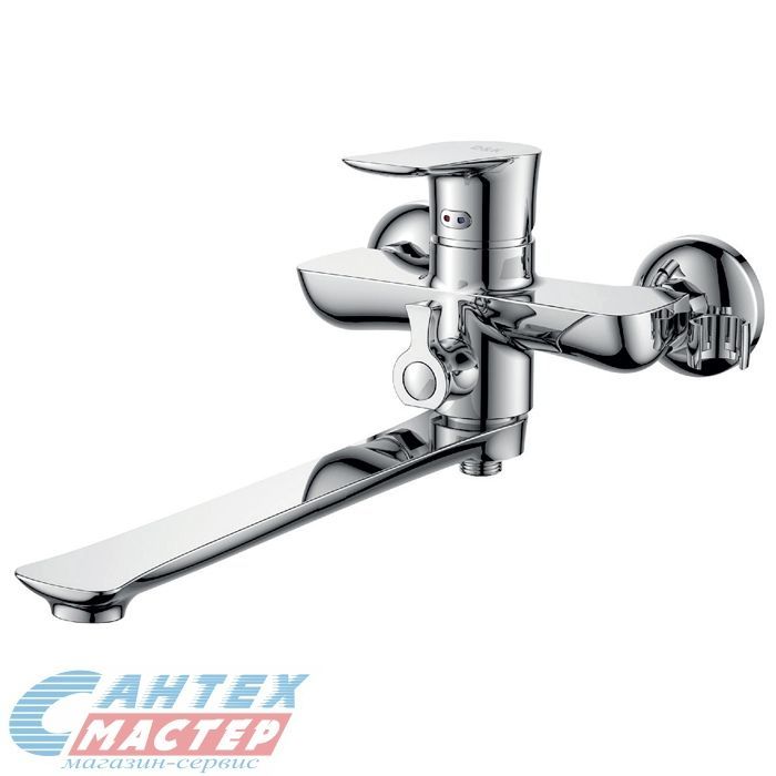 Смеситель для ванны/душа D&K Reisling Rhein однорычажный, керамический, настенный, излив длинный литой 319 мм, латунь хром, горизонтальный, фиксированный, однорукий, кран, комплект, сантехника, размер, характеристики, высота, расстояние (Д&K)