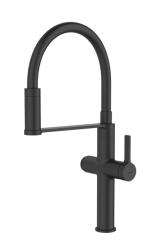 Смеситель для кухни/мойки IDDIS Ikon с каналом для фильтрованной воды, однорычажный, поворотный, керамический картридж, гибкий излив, длина излива 200 мм, латунь/силикон, цвет черный матовый