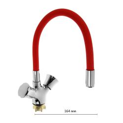 Смеситель для кухни/мойки Accoona, двухвентильный, поворотный/гибкий, керамический, длина излива 164 мм, цинк, цвет красный/хром
