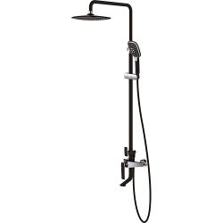 Душевая система ROSE, высота 865/1530 мм, цвет черный/хром, комплект: однорычажный, смеситель с изливом/тропический душ (с верхней лейкой)/стойка/лейка/шланг, наружного монтажа