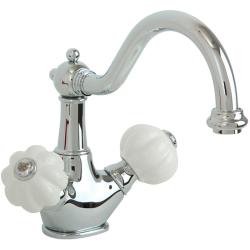 Смеситель для раковины Migliore Olivia, двухвентильный, излив короткий, поворотный, длина 190 мм, керамический, латунь, цвет белый/хром