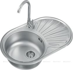 Мойка кухонная ALVEUS GENESIS CIKLO 20 SAT-90, 74х44х16 см, слив 90, врезная/встраиваемая сверху, с крылом, нержавеющая сталь, овальная, цвет нержавеющая сталь SAT, в комплекте с сифоном 1130550
