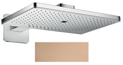 Верхний душ AXOR ShowerSolutions 460/300 3jet, с держателем, с розеткой, настенный монтаж, прямоугольный, с 3 режимами, размер 46,6х30 см, металлический, цвет: шлифованное красное золото, для душа/ванной