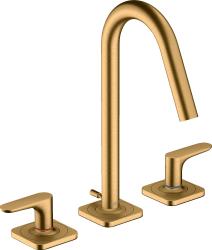 Смеситель для раковины/умывальника Axor Citterio M 160, на 3 отверстия, двухвентильный, с рычаговыми рукоятками, фиксированный излив, длина излива 13,5 см, керамический, латунь, цвет шлифованная медь, с отдельными розетками, со сливным гарнитуром