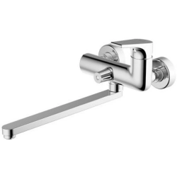 Смеситель для ванны/душа Bravat Vega, настенный, однорычажный, поворотный, длина излива 300 мм, керамический, латунь, цвет хром