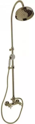 Душевая система Cezares Lord, высота 890-1290 мм, цвет бронза, комплект: двухвентильный смеситель/тропический душ (с верхней лейкой)/стойка/лейка/шланг, наружного монтажа