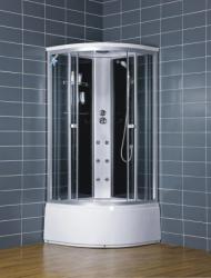 Душевая кабина Loranto, 100х100х220 см, поддон 42 см, четверть круга, угловая, стекло тонированное, задние стенки стеклянные, с гидромассажем, профиль хром матовый, со смесителем